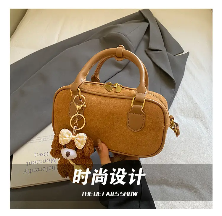 Brown Textured Shoulder Bag for Women Autumn Style — feature 4