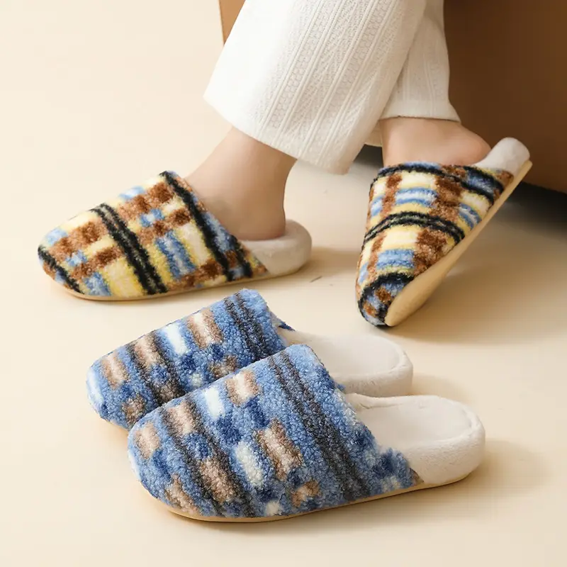 High-End Home Indoor Cotton Slippers for Women Winter Plush Warm Home Floor Soft Bottom Silent Male Couple Thick Bottom - Image 4