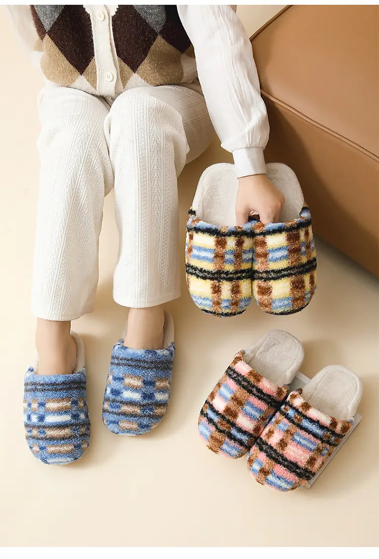 High-End Home Indoor Cotton Slippers for Women Winter Plush Warm Home Floor Soft Bottom Silent Male Couple Thick Bottom — feature 12