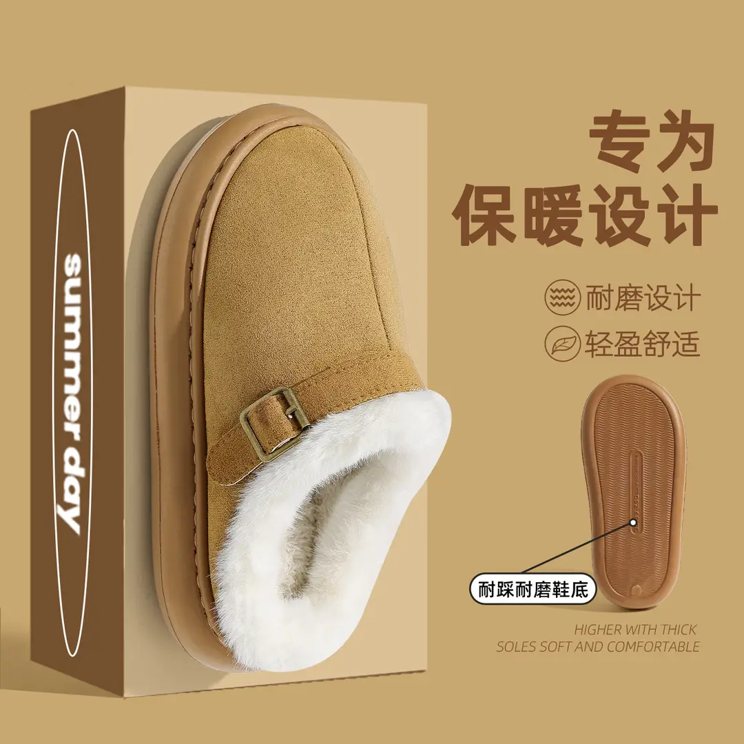 Birkenstock Cotton Slippers for Women Winter Outer Wear Non-Slip Thick Sole Home Indoor Plush Warm Women's Baotou Cotton Slippers Wholesale