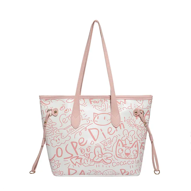 Graffiti Print One Shoulder Tote Bag Black White Large Capacity - Image 8