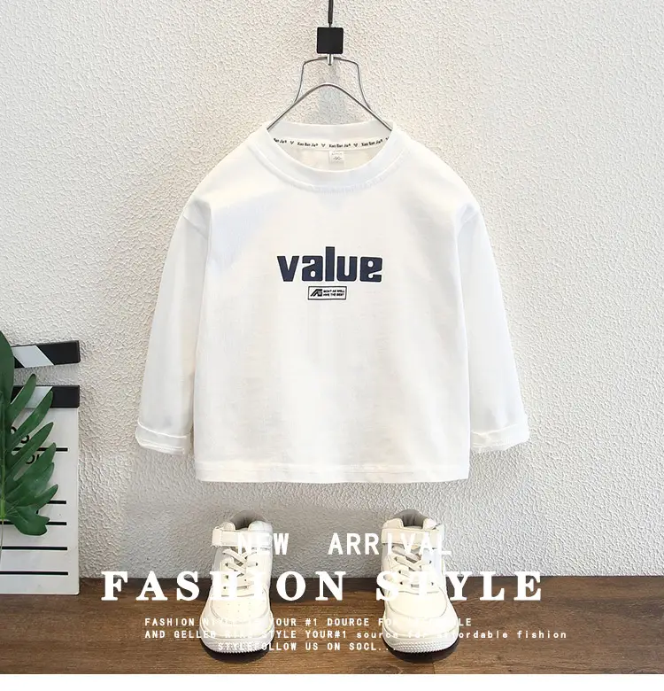 Boys White Letter Print Long Sleeve T-Shirt Set — feature 1