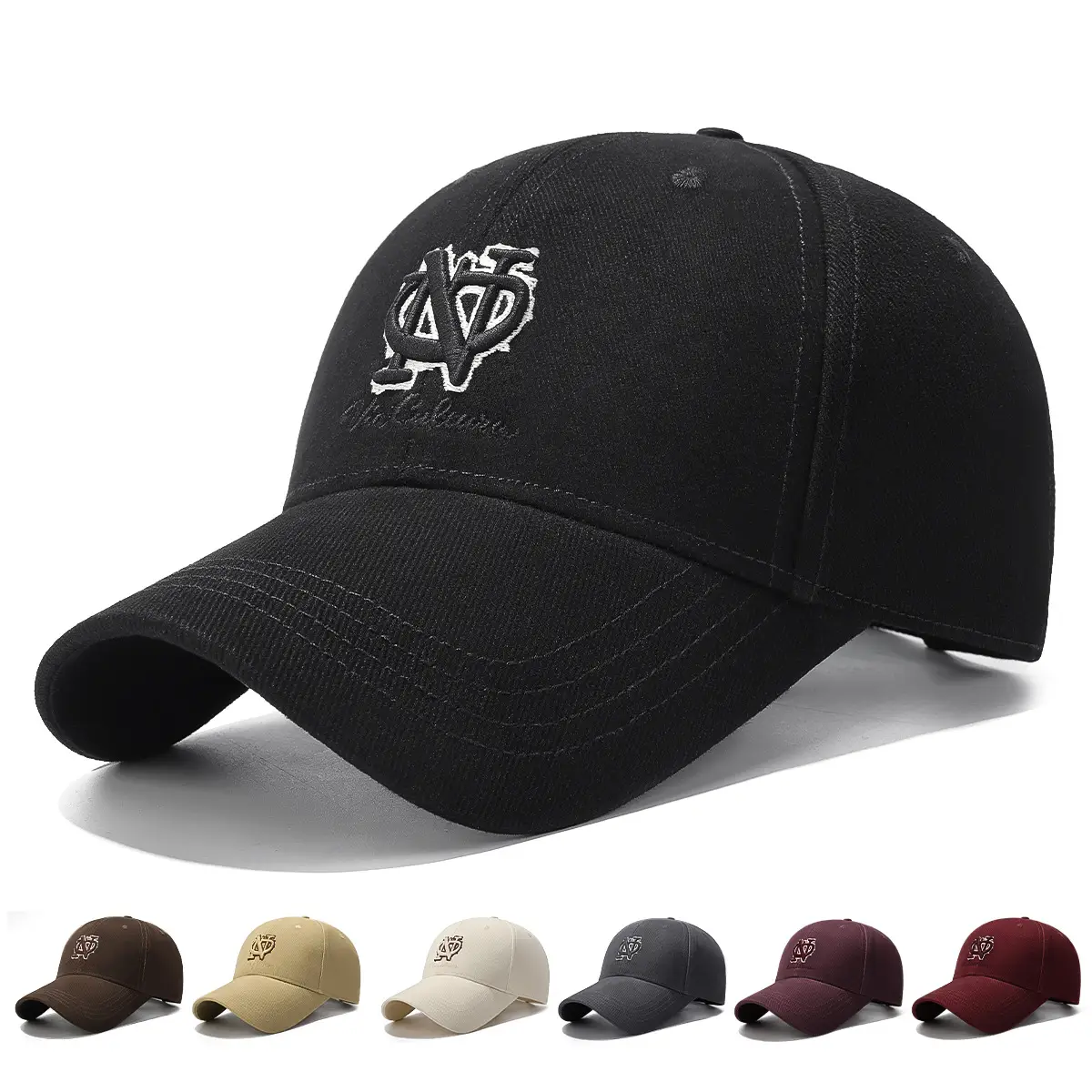 Beige Embroidered Baseball Cap with Curved Brim - Image 8