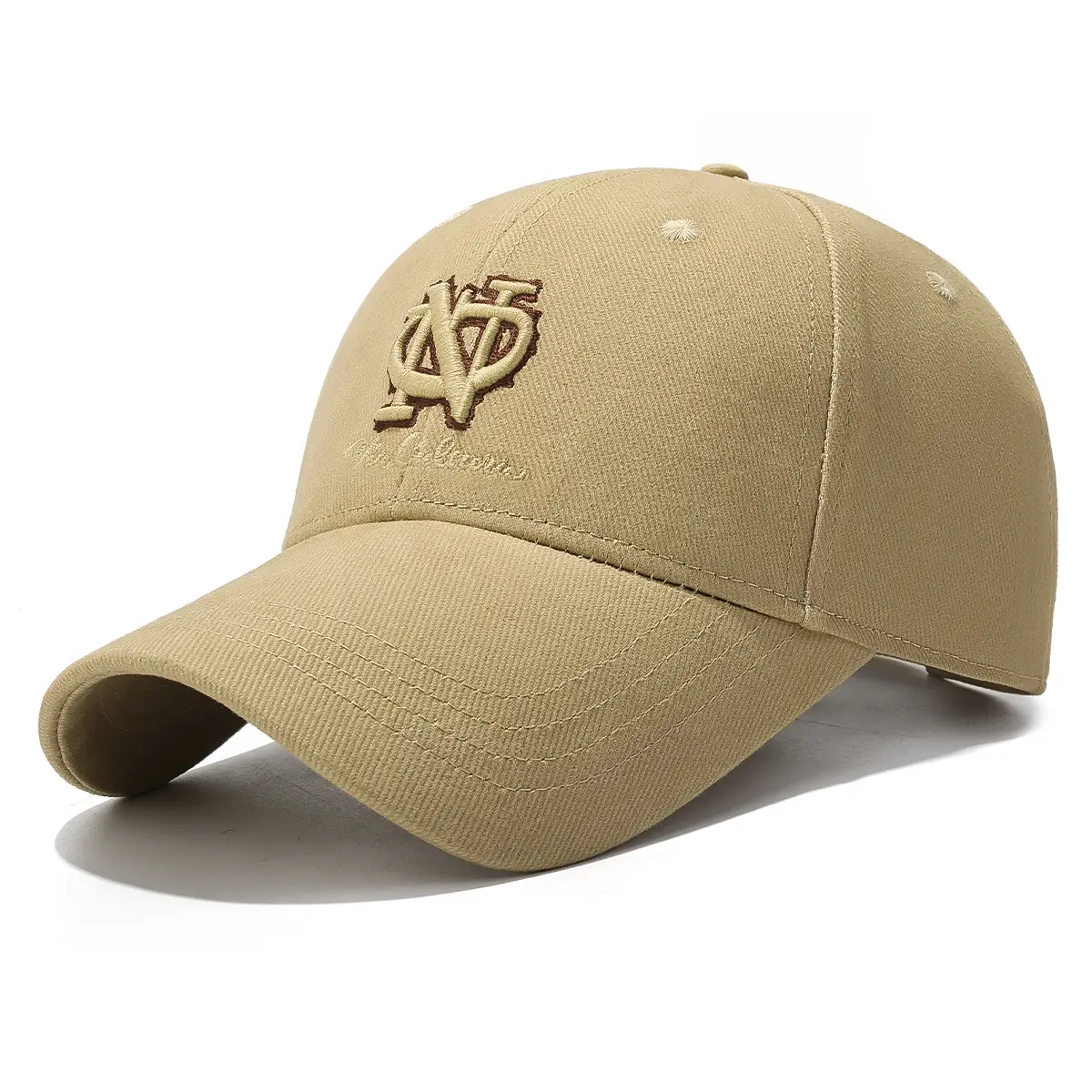 Beige Embroidered Baseball Cap with Curved Brim - Image 12