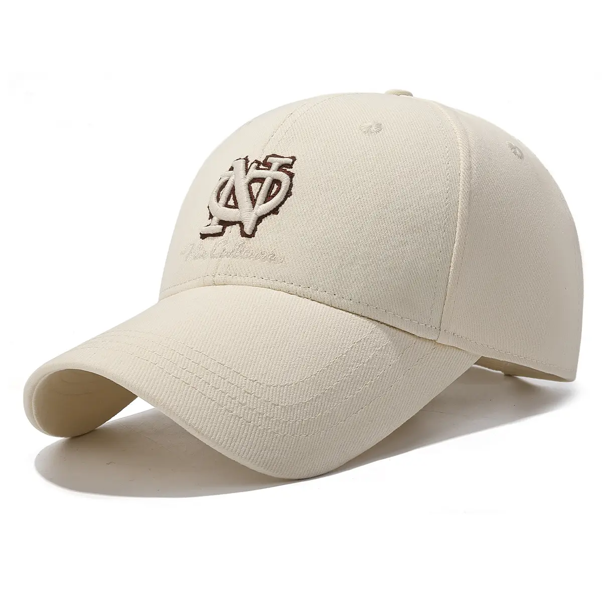 Beige Embroidered Baseball Cap with Curved Brim - Image 2