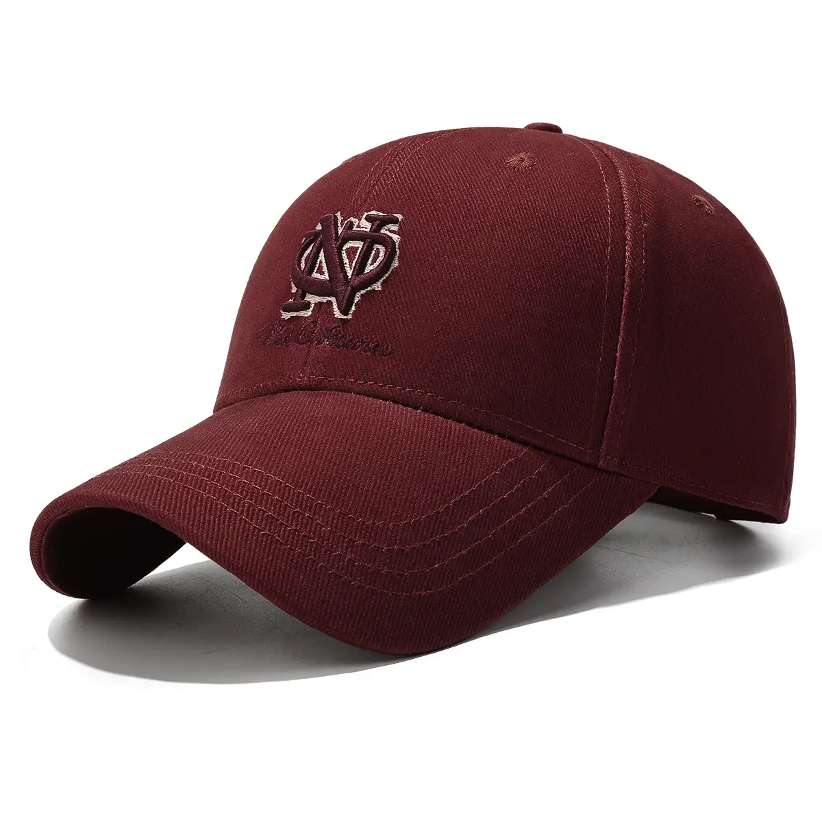 Beige Embroidered Baseball Cap with Curved Brim - Image 5