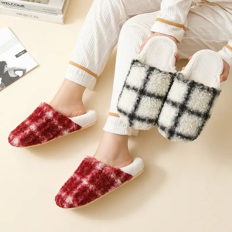 Cross-Border Autumn and Winter New Children's Plush Slippers, Fashionable Striped Contrasting Colors, Warm Men's Plush Cotton Slippers for Home and Outdoor Wear - Image 5