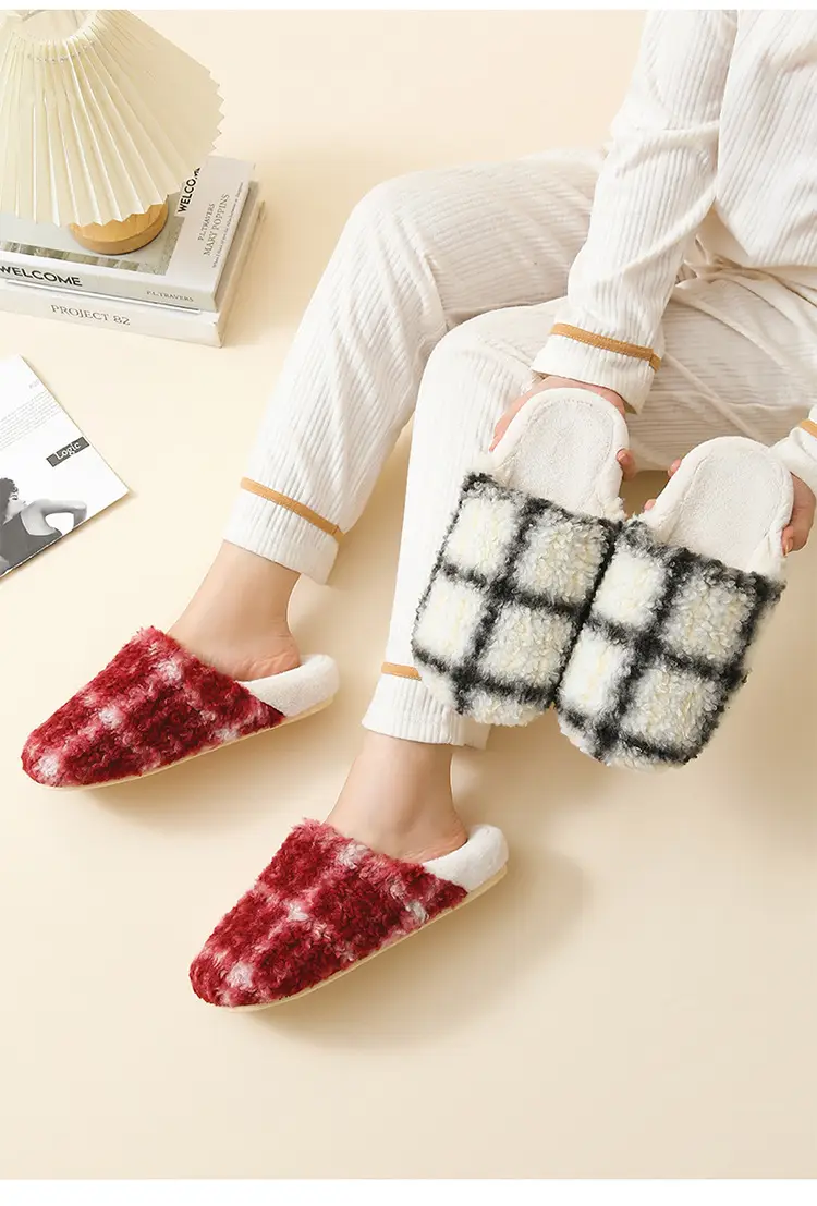 Cross-Border Autumn and Winter New Children's Plush Slippers, Fashionable Striped Contrasting Colors, Warm Men's Plush Cotton Slippers for Home and Outdoor Wear — feature 12