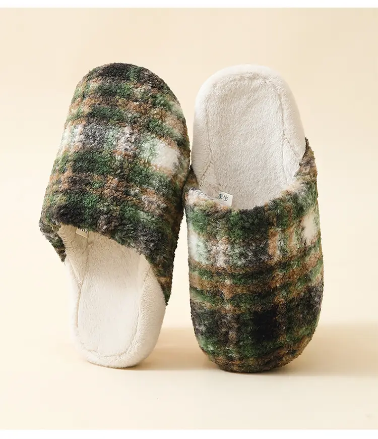 Cross-Border Autumn and Winter New Children's Plush Slippers, Fashionable Striped Contrasting Colors, Warm Men's Plush Cotton Slippers for Home and Outdoor Wear — feature 20
