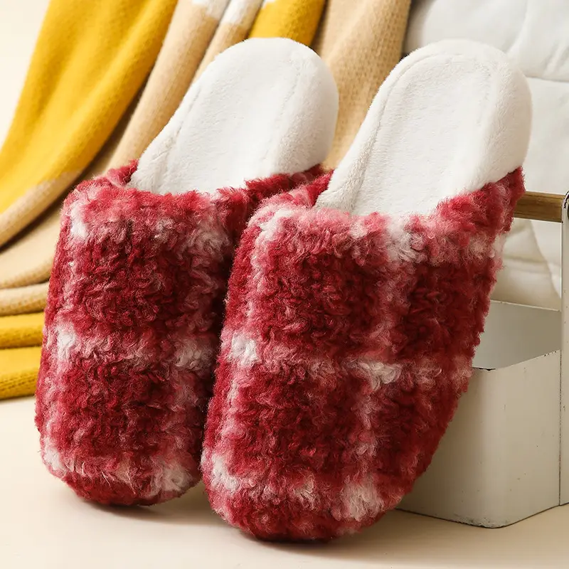 Cross-Border Autumn and Winter New Children's Plush Slippers, Fashionable Striped Contrasting Colors, Warm Men's Plush Cotton Slippers for Home and Outdoor Wear - Image 2