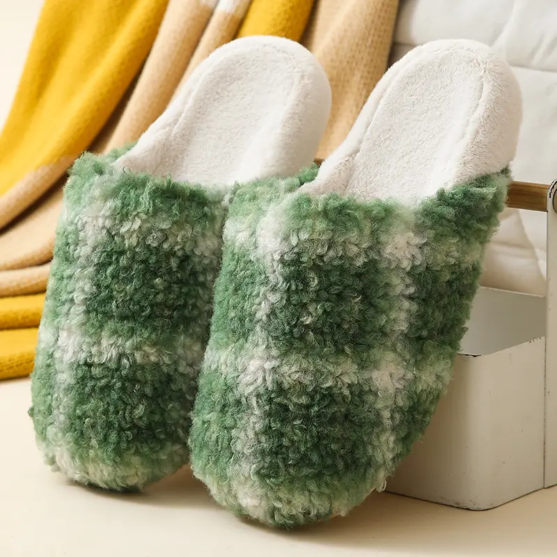 Cross-Border Autumn and Winter New Children's Plush Slippers, Fashionable Striped Contrasting Colors, Warm Men's Plush Cotton Slippers for Home and Outdoor Wear - Image 3