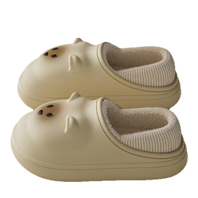 Cute Waterproof Cotton Slippers for Women, Winter Bag Heel Outer Wear, Warm Indoor Home Non-Slip Thick-Soled Cotton Shoes
