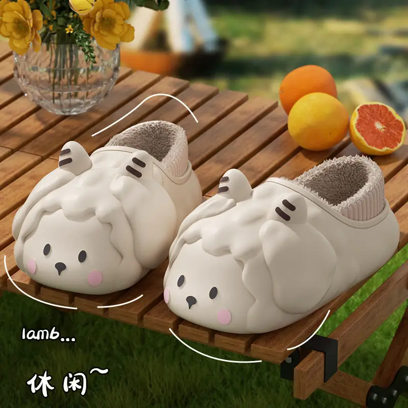 Cute Waterproof Cotton Slippers for Women, Winter Bag Heel Outer Wear, Warm Indoor Home Non-Slip Thick-Soled Cotton Shoes