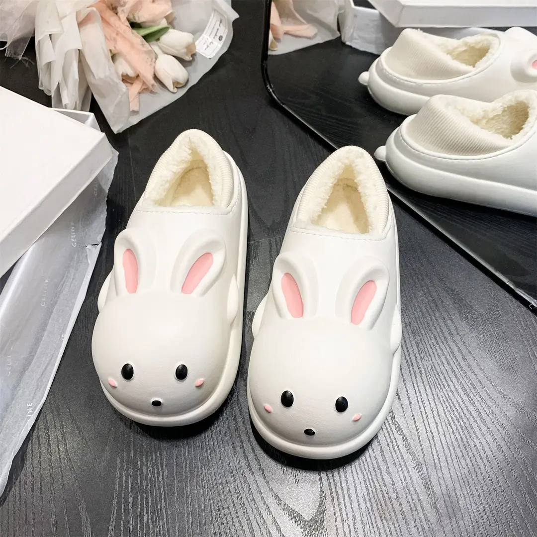Cute Waterproof Cotton Slippers for Women, Winter Bag Heel Outer Wear, Warm Indoor Home Non-Slip Thick-Soled Cotton Shoes