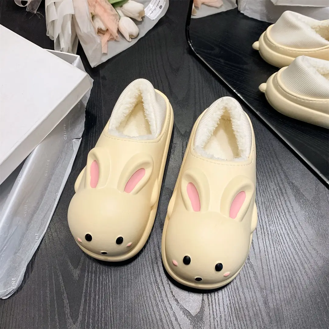 Cute Waterproof Cotton Slippers for Women, Winter Bag Heel Outer Wear, Warm Indoor Home Non-Slip Thick-Soled Cotton Shoes