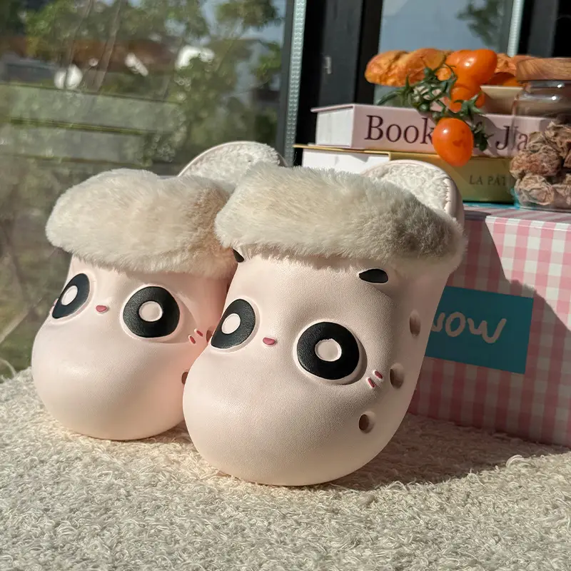 Cute Waterproof Cotton Slippers for Women, Winter Bag Heel Outer Wear, Warm Indoor Home Non-Slip Thick-Soled Cotton Shoes