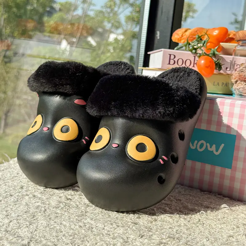 Cute Waterproof Cotton Slippers for Women, Winter Bag Heel Outer Wear, Warm Indoor Home Non-Slip Thick-Soled Cotton Shoes
