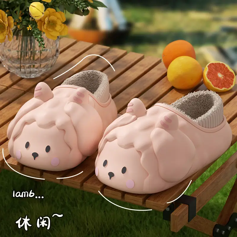 Cute Waterproof Cotton Slippers for Women, Winter Bag Heel Outer Wear, Warm Indoor Home Non-Slip Thick-Soled Cotton Shoes