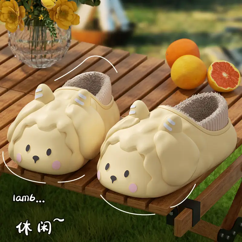 Cute Waterproof Cotton Slippers for Women, Winter Bag Heel Outer Wear, Warm Indoor Home Non-Slip Thick-Soled Cotton Shoes