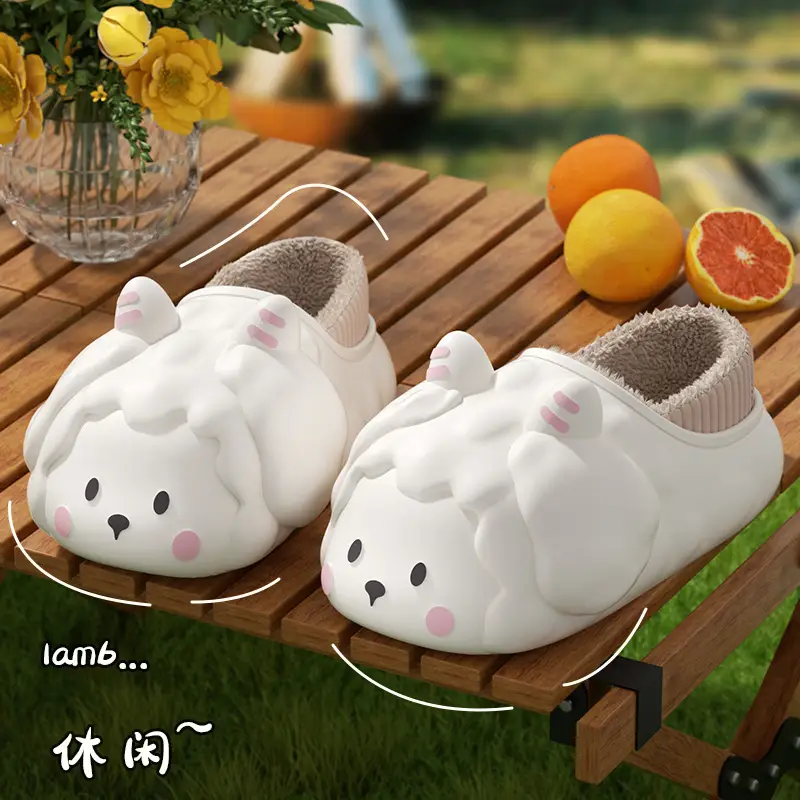 Cute Waterproof Cotton Slippers for Women, Winter Bag Heel Outer Wear, Warm Indoor Home Non-Slip Thick-Soled Cotton Shoes