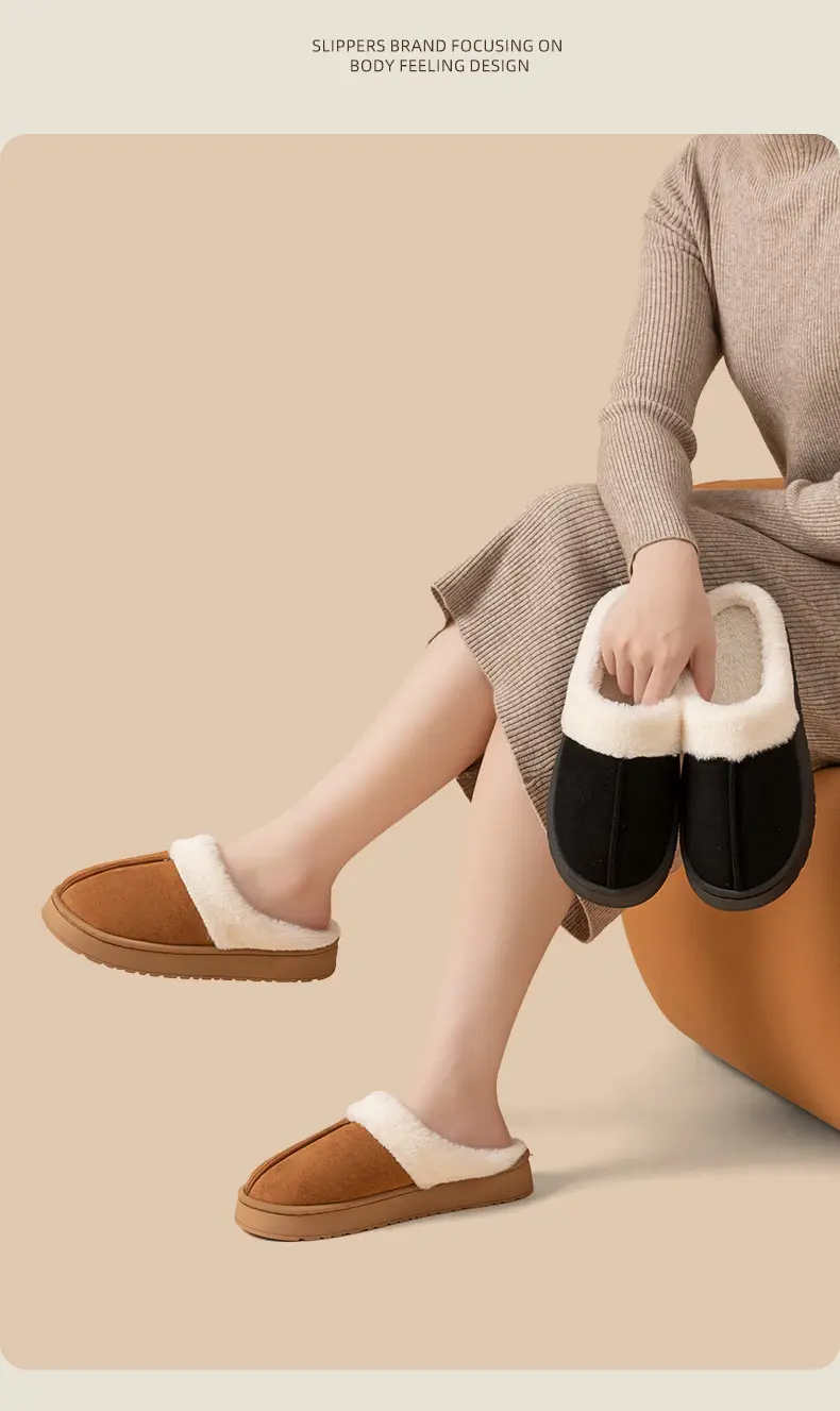 Couple Warm Cotton Slippers Brown Winter Indoor — feature 10