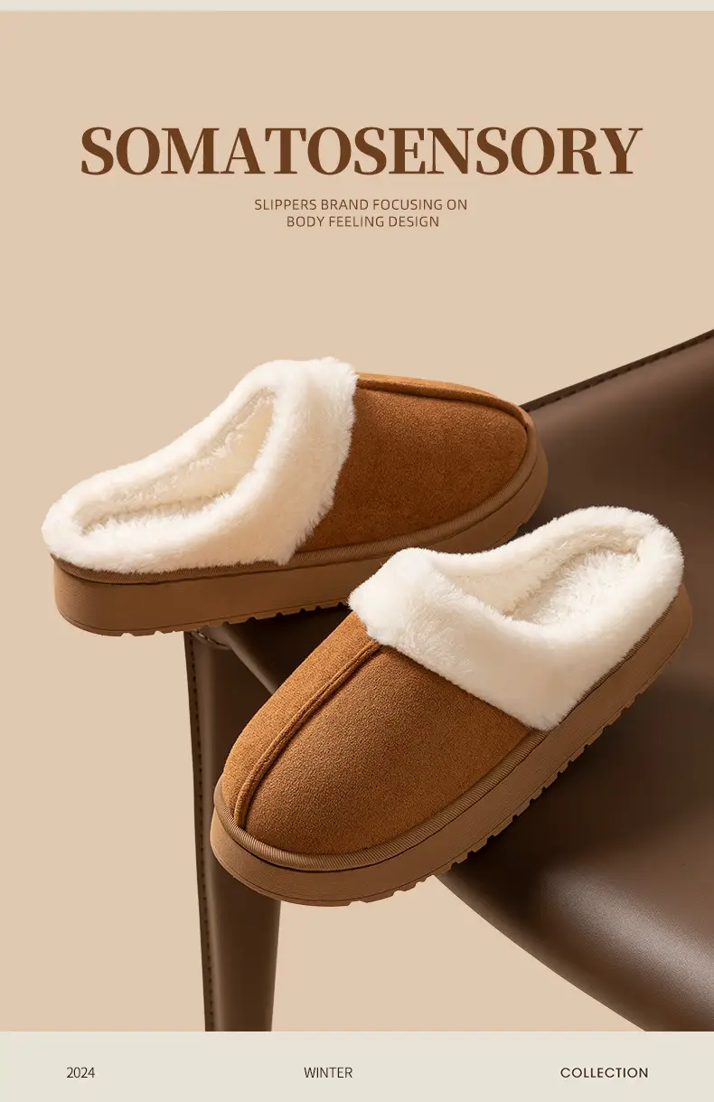 Couple Warm Cotton Slippers Brown Winter Indoor — feature 4