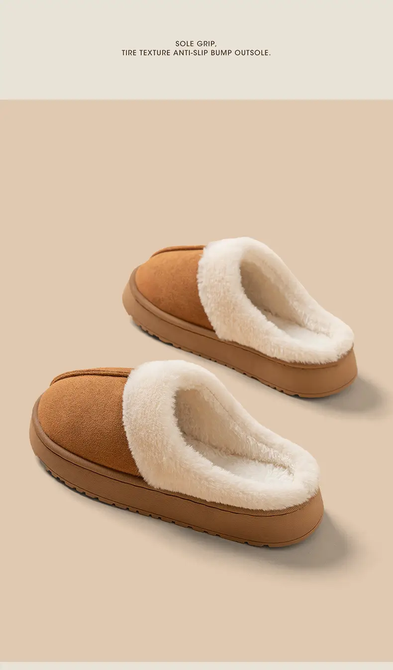Couple Warm Cotton Slippers Brown Winter Indoor — feature 7