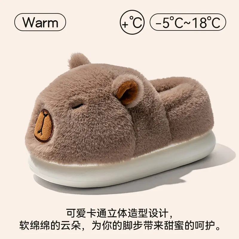 Capybara-Style Closed-Back Cotton Slippers for Men, 2026 New Autumn and Winter Non-Slip, Warm, Silent, Furry Cotton Shoes for Women - Image 12