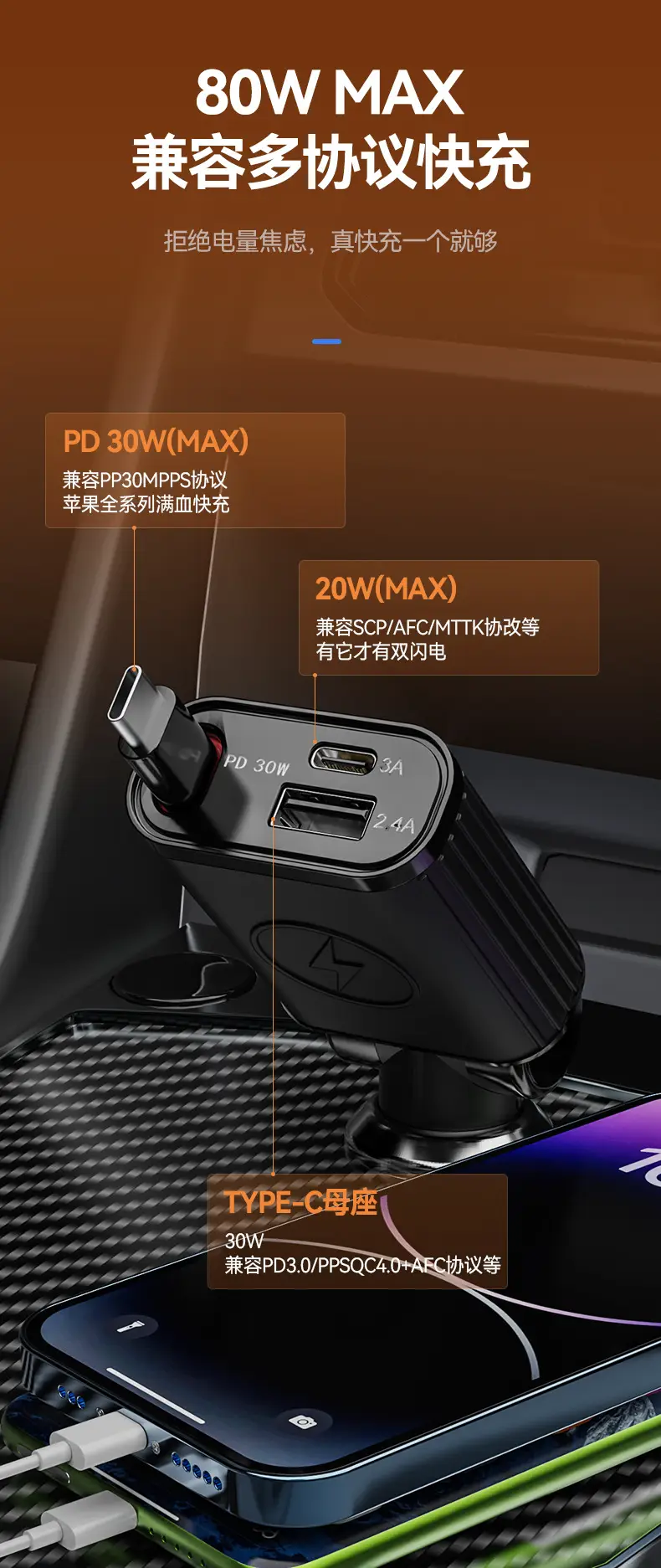 PD30W Mini Car Charger Type-C for Huawei Apple 17 — feature 6