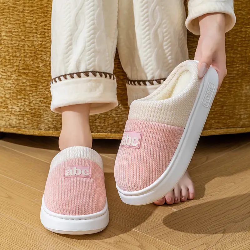 Women Cotton Winter Slippers Pink White 2025