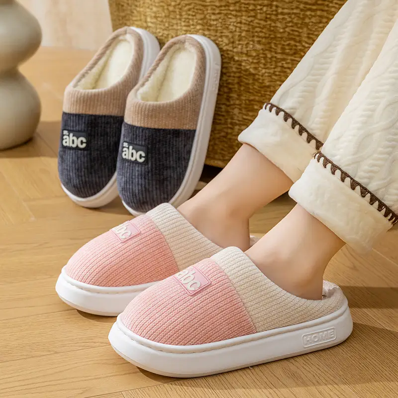 Women Cotton Winter Slippers Pink White 2025