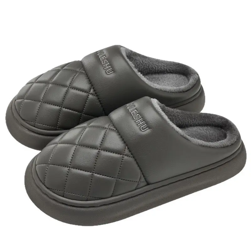 Women Waterproof PU Slippers Pink Warm Comfortable - Image 9