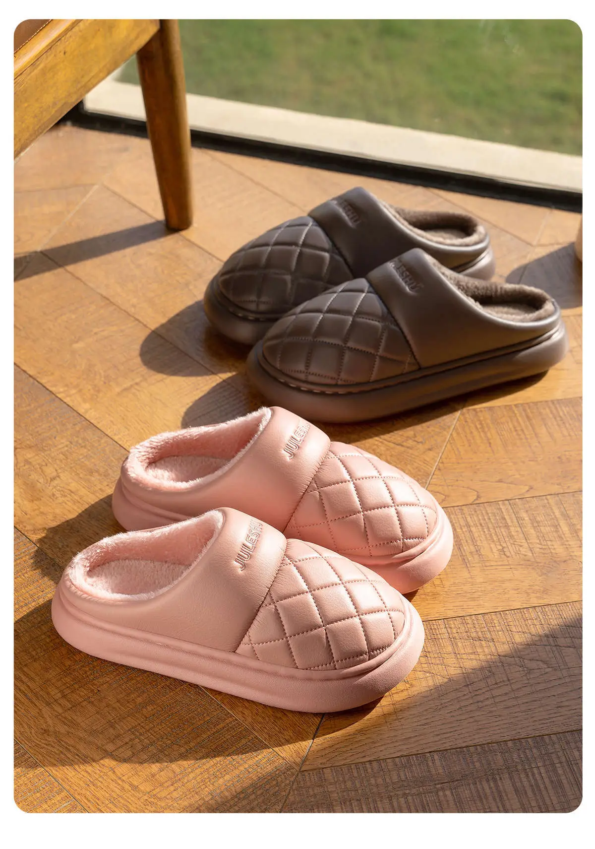 Women Waterproof PU Slippers Pink Warm Comfortable — feature 16