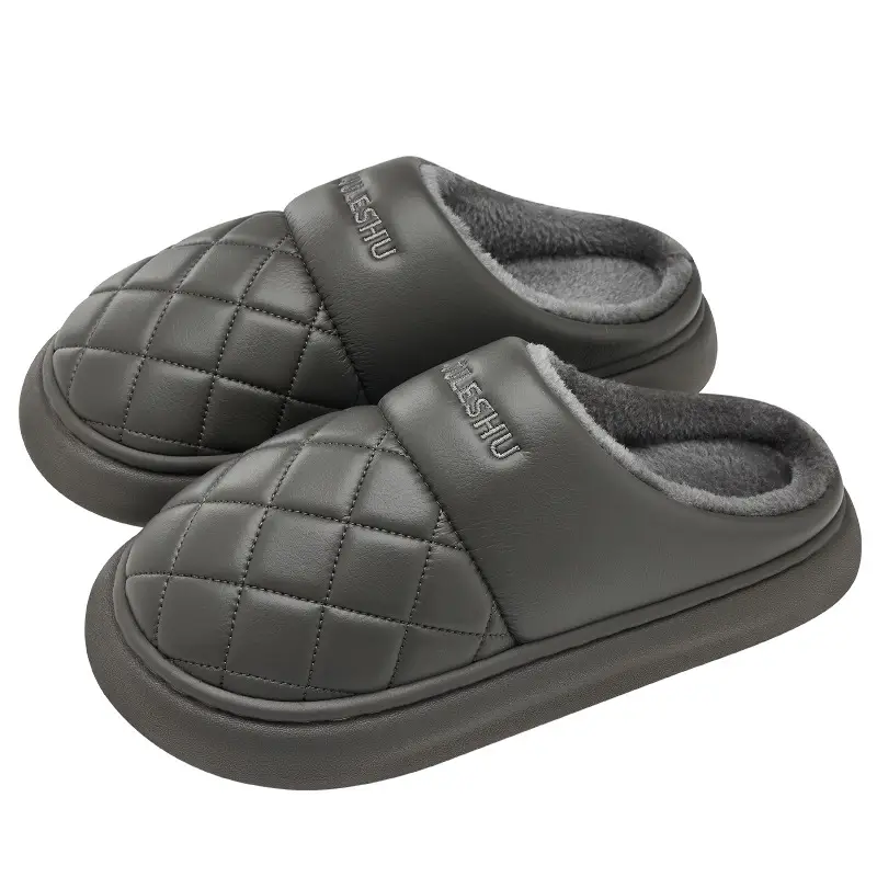 Women Waterproof PU Slippers Pink Warm Comfortable - Image 3