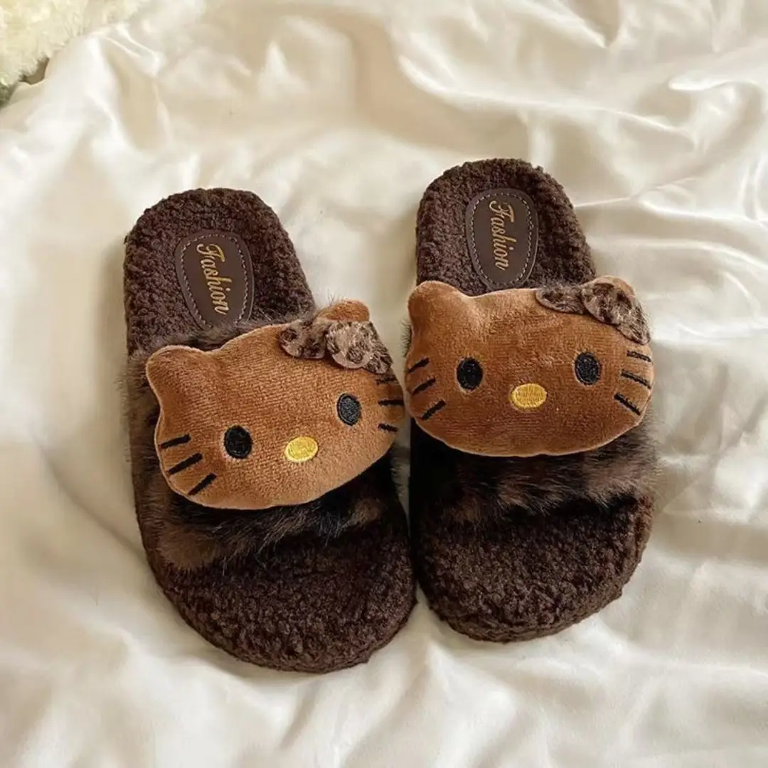 Internet Celebrity Home Cute Leopard Print Autumn and Winter Wearable Furry Slippers for Women Leopard Print 2025 Non-Slip Cotton Slippers for Women Fashion