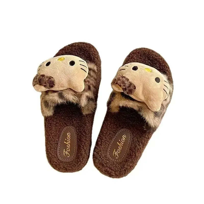 Internet Celebrity Home Cute Leopard Print Autumn and Winter Wearable Furry Slippers for Women Leopard Print 2025 Non-Slip Cotton Slippers for Women Fashion