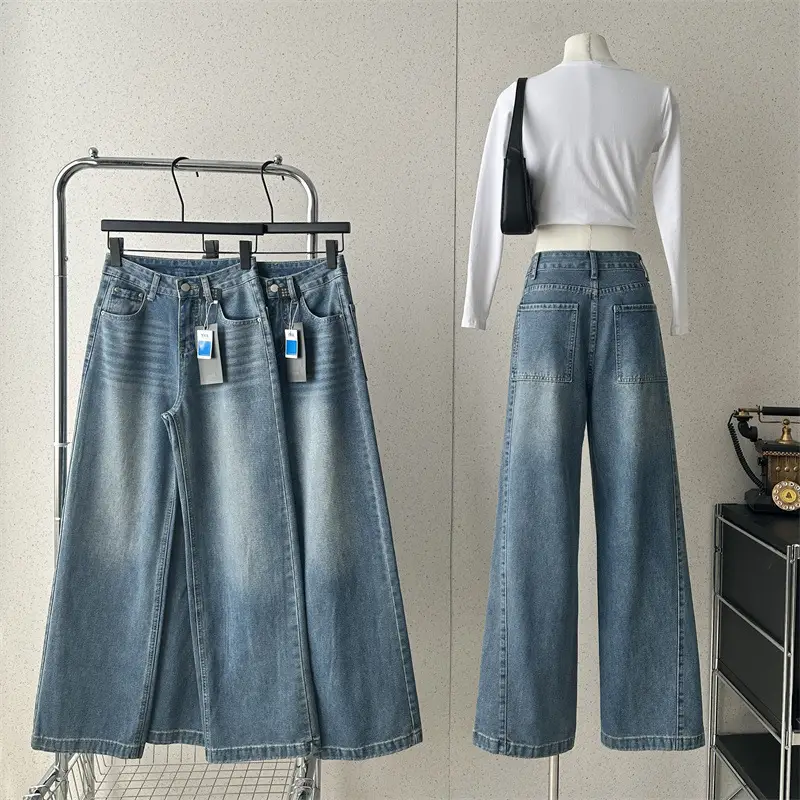 Dark Blue Slimming Wide Leg Jeans for Women