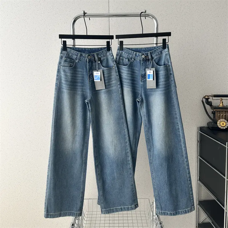 Dark Blue Slimming Wide Leg Jeans for Women