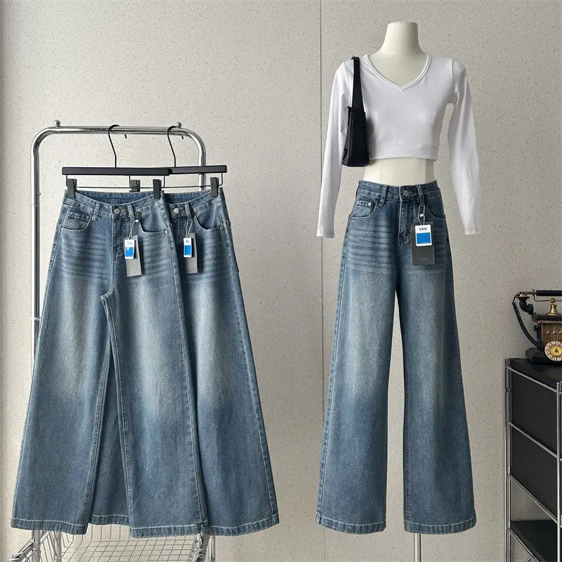 Dark Blue Slimming Wide Leg Jeans for Women — feature 2