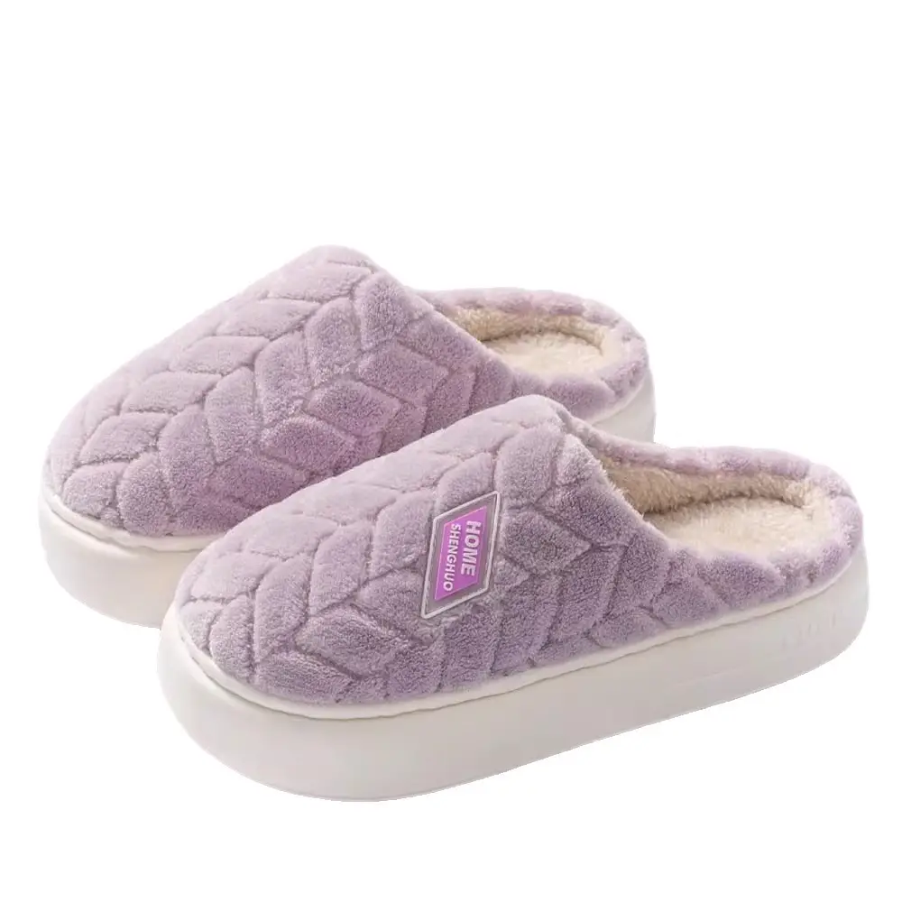 Cotton Slippers for Women New Anti-Slip Indoor Thick-Soled Plush Cotton Shoes Warm Couple Home Winter Furry Slippers for Men