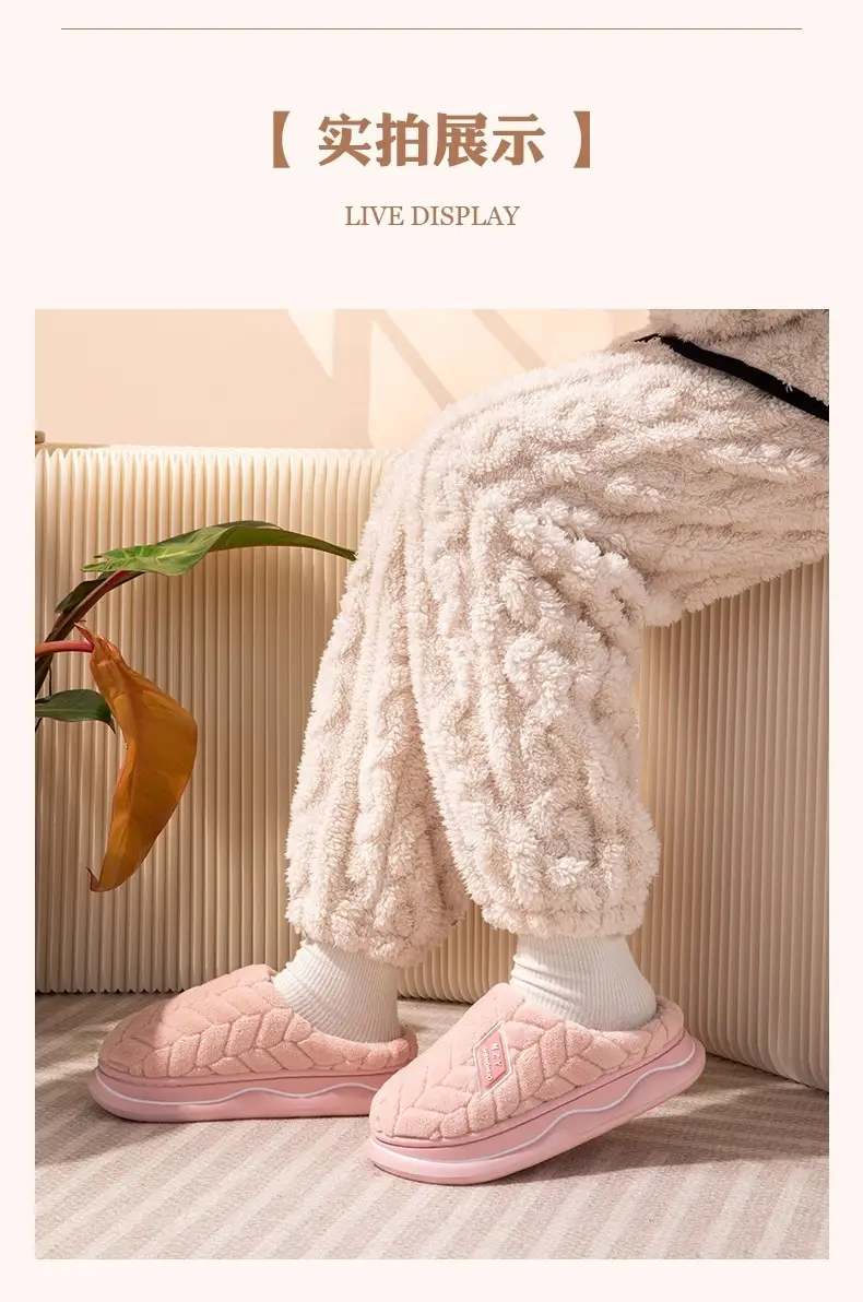 Cotton Slippers for Women New Anti-Slip Indoor Thick-Soled Plush Cotton Shoes Warm Couple Home Winter Furry Slippers for Men — feature 10