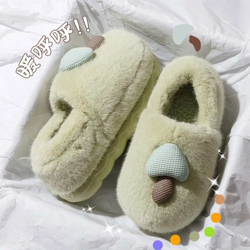 Cute Girly Cat Paw Cotton Shoes for Autumn and Winter, Plush Thickened Warm Slip-On Slippers with Heel Cover