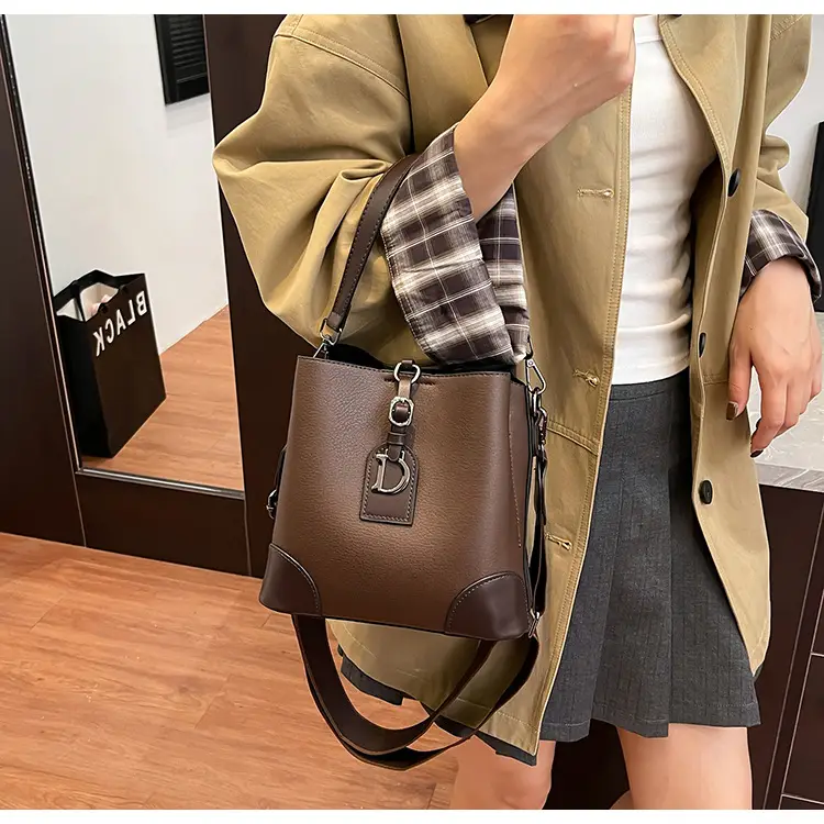 Women's Brown Bucket Bag Large Capacity Korean Style — feature 11