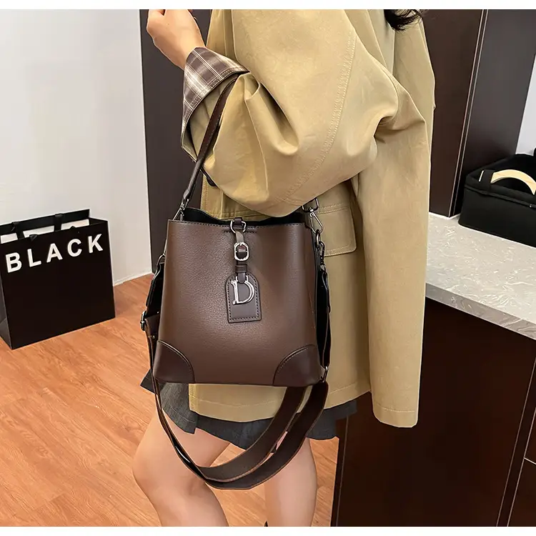 Women's Brown Bucket Bag Large Capacity Korean Style — feature 14