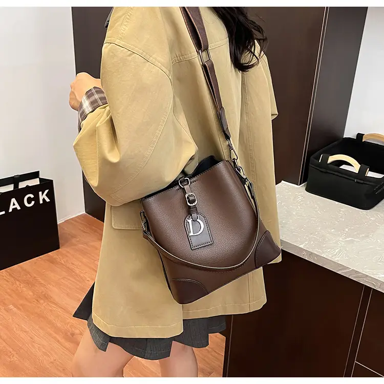 Women's Brown Bucket Bag Large Capacity Korean Style — feature 15