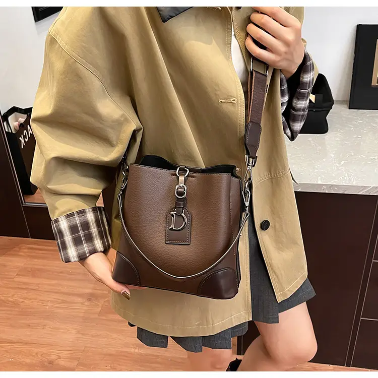 Women's Brown Bucket Bag Large Capacity Korean Style — feature 16