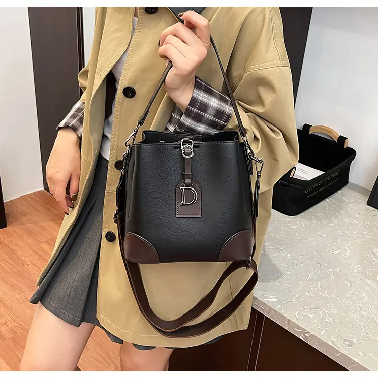 Women's Brown Bucket Bag Large Capacity Korean Style — feature 17