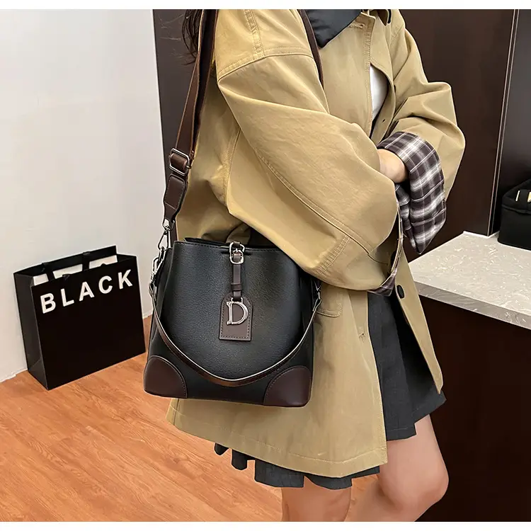 Women's Brown Bucket Bag Large Capacity Korean Style — feature 19