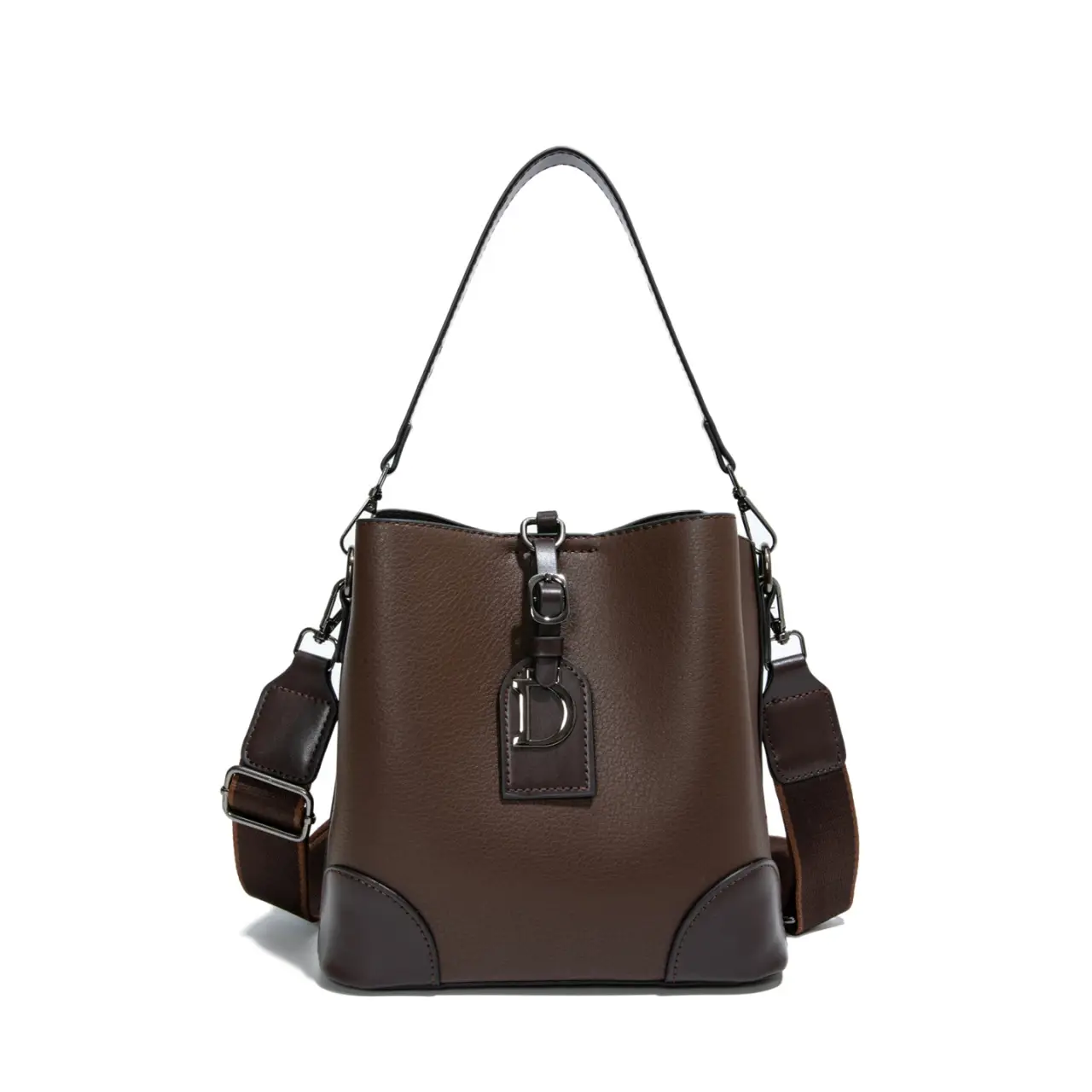 Women's Brown Bucket Bag Large Capacity Korean Style - Image 2
