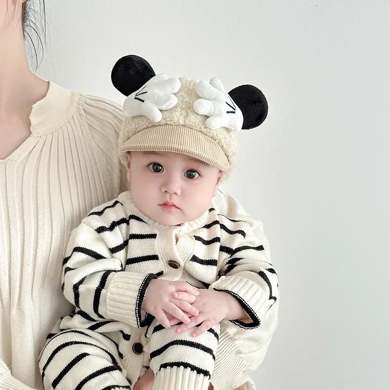 Cute Baby Hat Autumn Winter Warm Cashmere Windproof Peaked Cap for Boys Girls Baby Small Month Old